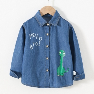 1 Stk Efterår Vinter Nye Drenge Casual Printede Langærmede Button-up Denimskjorter