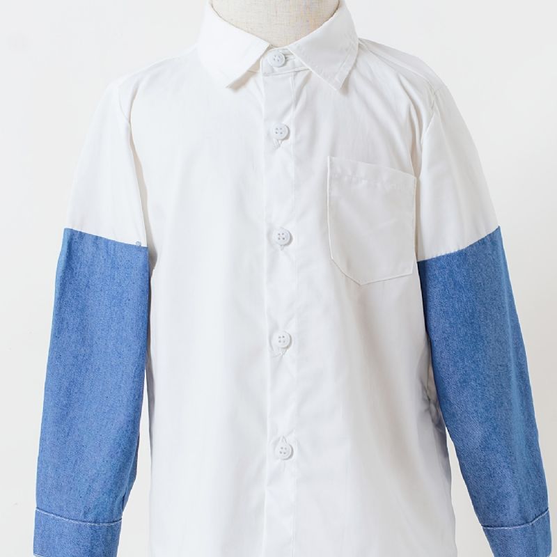 Baby Denim Langærmede Splejsningsskjorter Button Down Bluse Toppe Til Drenge Piger Børnetøj