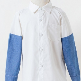 Baby Denim Langærmede Splejsningsskjorter Button Down Bluse Toppe Til Drenge Piger Børnetøj