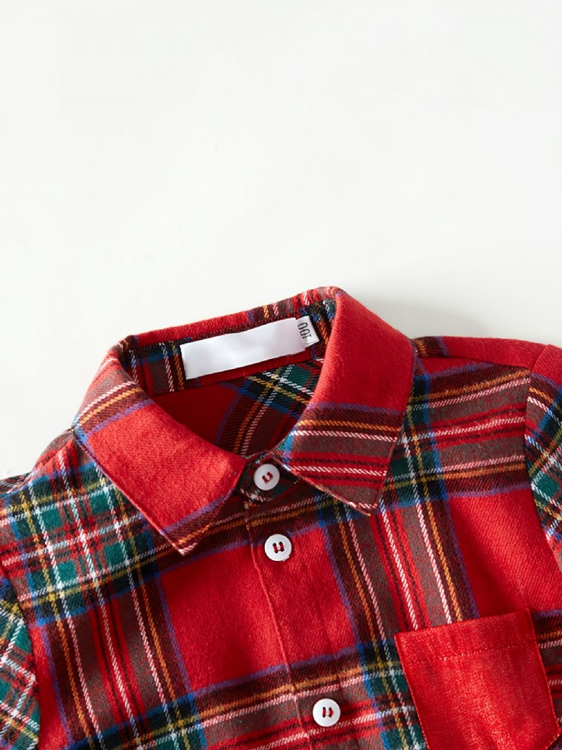 Baby Drenge Casual Rød Plaid Langærmet Skjorte