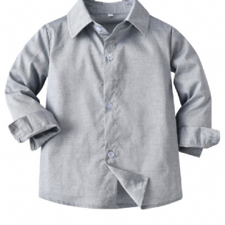 Baby Drenge Ensfarvede Skjorter Button Down Langærmede Lapel Bluse Toppe Børnetøj