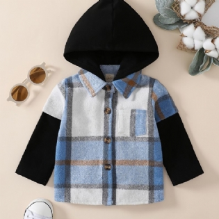 Baby Drenge Hættebluse Splejsning Plaid Langærmet Knap Skjorte Top Børnetøj