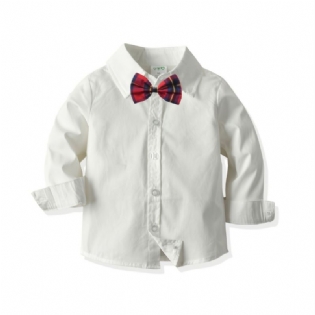 Baby Drenge Langærmede Button-up Skjorter Med Sløjfehalsudskæring