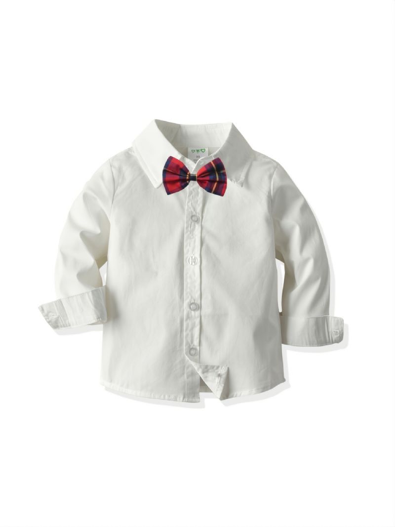 Baby Drenge Langærmede Button-up Skjorter Med Sløjfehalsudskæring