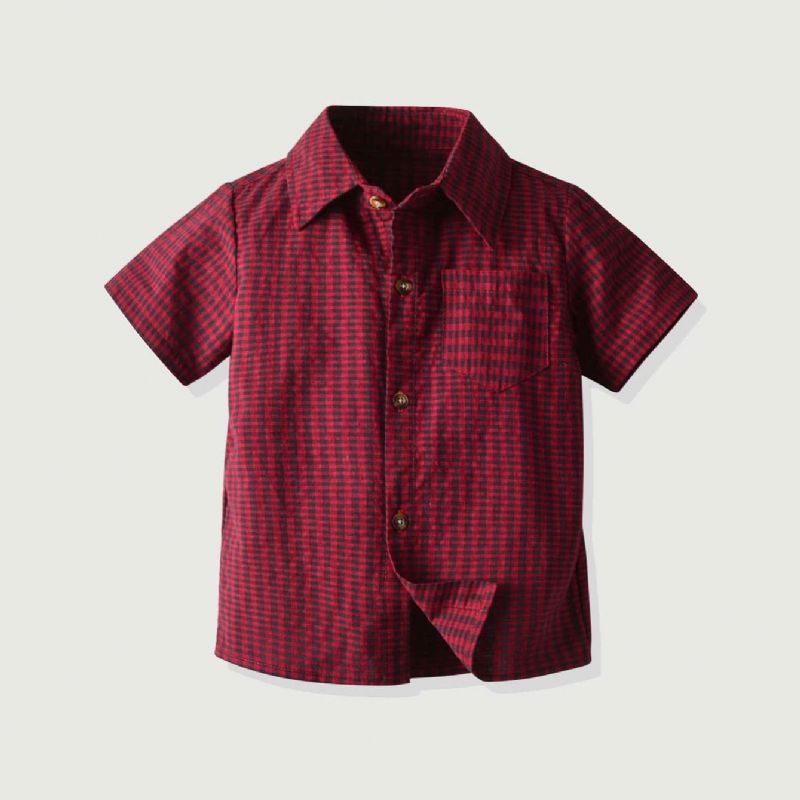 Baby Drenge Plaid Button Down Kortærmede Reversskjorter