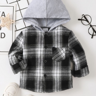 Baby Drenge Plaid Flannel Hættetrøje Langærmet Knapbluse Top Børnetøj