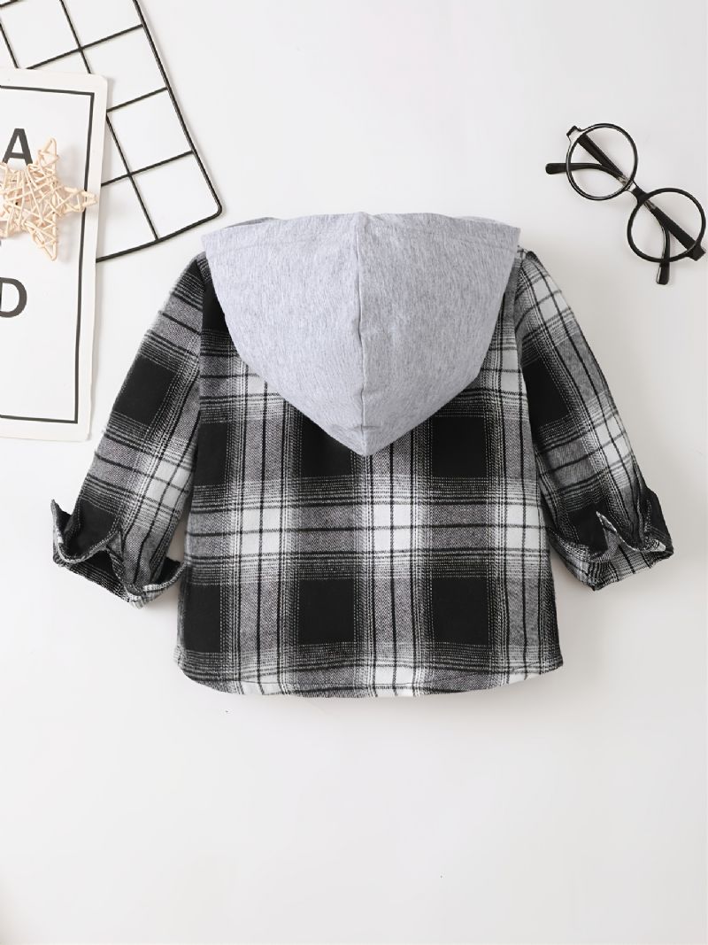 Baby Drenge Plaid Flannel Hættetrøje Langærmet Knapbluse Top Børnetøj