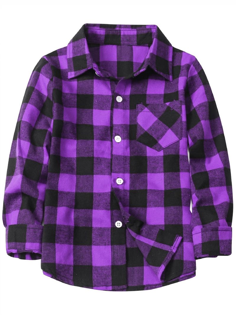 Baby Drenge Plaid Skjorter Button Down Langærmede Bluse Toppe Børnetøj