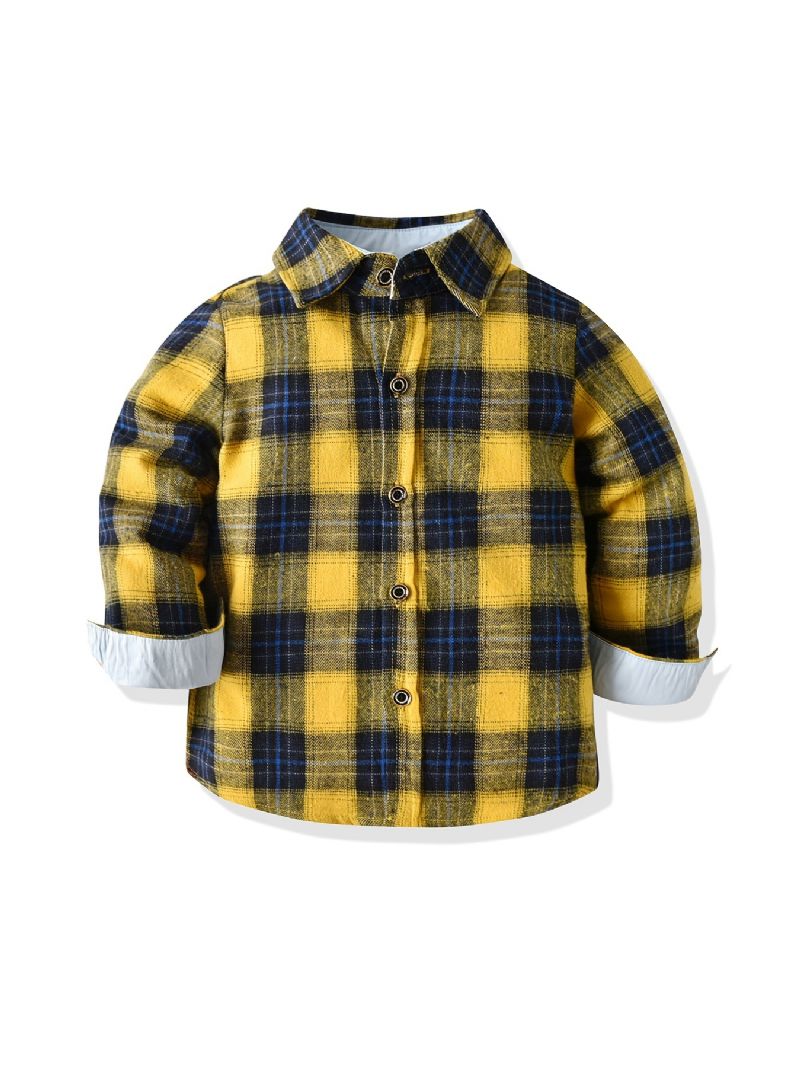 Baby Drenge Plaid Skjorter Button Down Langærmede Bluse Toppe Børnetøj