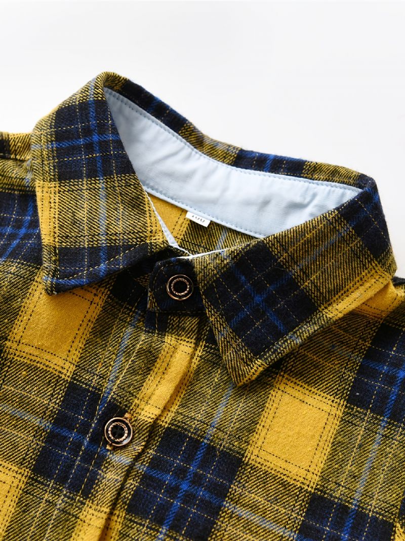 Baby Drenge Plaid Skjorter Button Down Langærmede Bluse Toppe Børnetøj