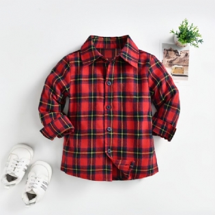 Baby Plaid Skjorter Button Down Langærmede Bluse Toppe Til Drenge Piger Børnetøj