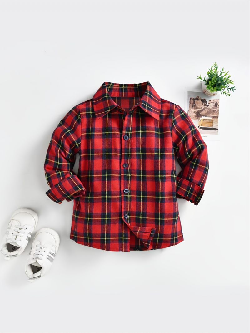 Baby Plaid Skjorter Button Down Langærmede Bluse Toppe Til Drenge Piger Børnetøj