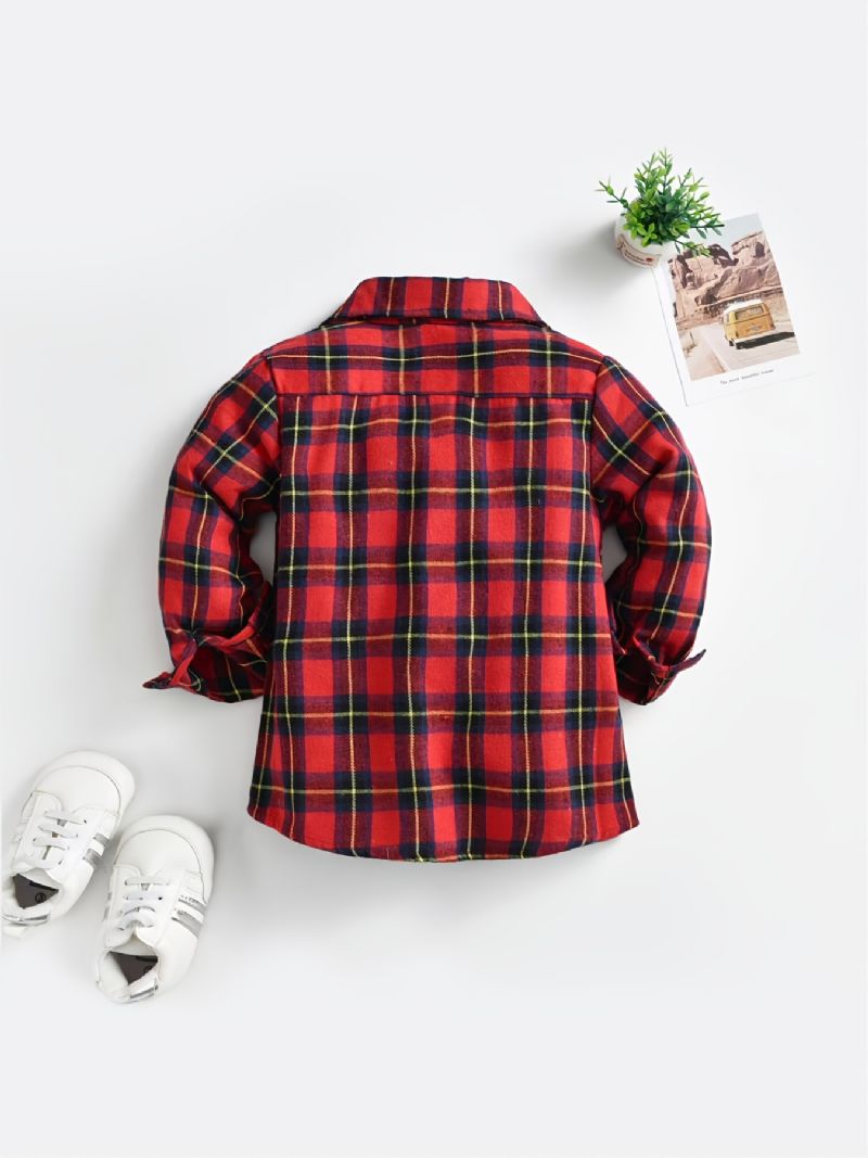 Baby Plaid Skjorter Button Down Langærmede Bluse Toppe Til Drenge Piger Børnetøj