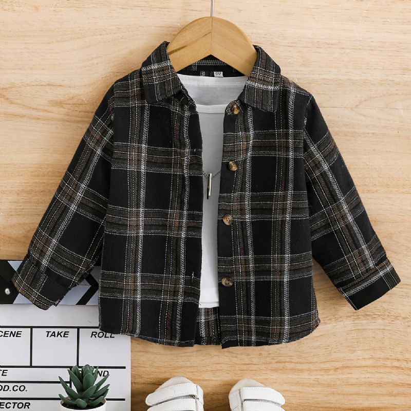 Baby Plaid Skjorter Button Down Langærmede Bluse Toppe Til Drenge Piger Børnetøj