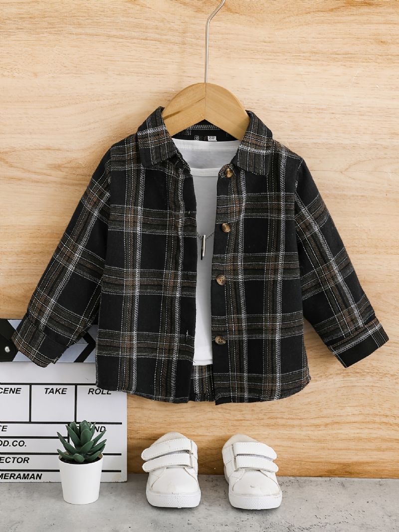 Baby Plaid Skjorter Button Down Langærmede Bluse Toppe Til Drenge Piger Børnetøj