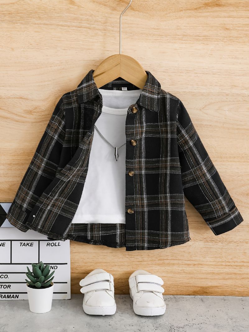 Baby Plaid Skjorter Button Down Langærmede Bluse Toppe Til Drenge Piger Børnetøj