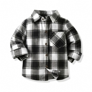 Baby Plaid Skjorter Langærmede Button Down Bluse Toppe Til Drenge Piger Børnetøj