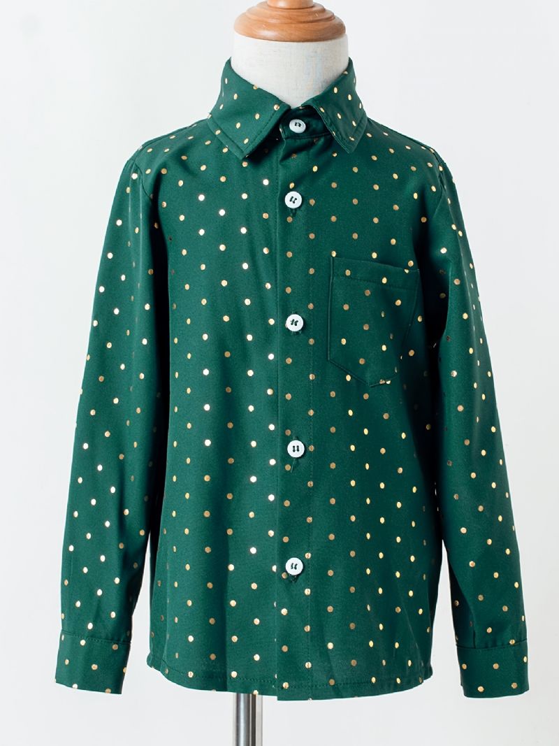 Baby Polka Dot Skjorter Button Down Langærmede Grøn Bluse Toppe Til Drenge Piger Børn Tøj