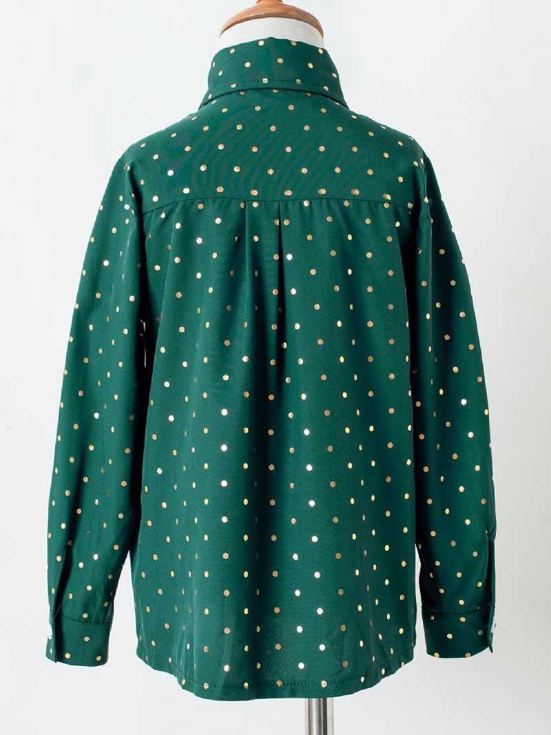 Baby Polka Dot Skjorter Button Down Langærmede Grøn Bluse Toppe Til Drenge Piger Børn Tøj