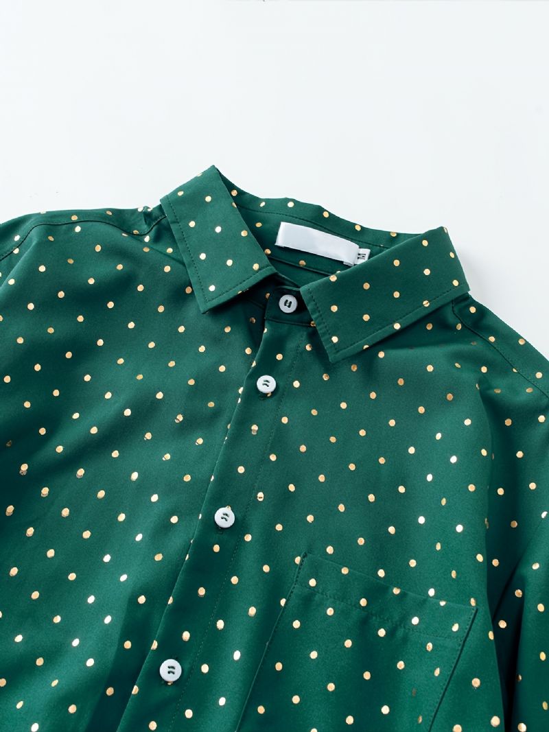 Baby Polka Dot Skjorter Button Down Langærmede Grøn Bluse Toppe Til Drenge Piger Børn Tøj