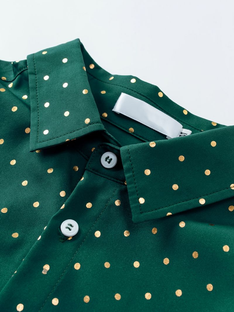 Baby Polka Dot Skjorter Button Down Langærmede Grøn Bluse Toppe Til Drenge Piger Børn Tøj