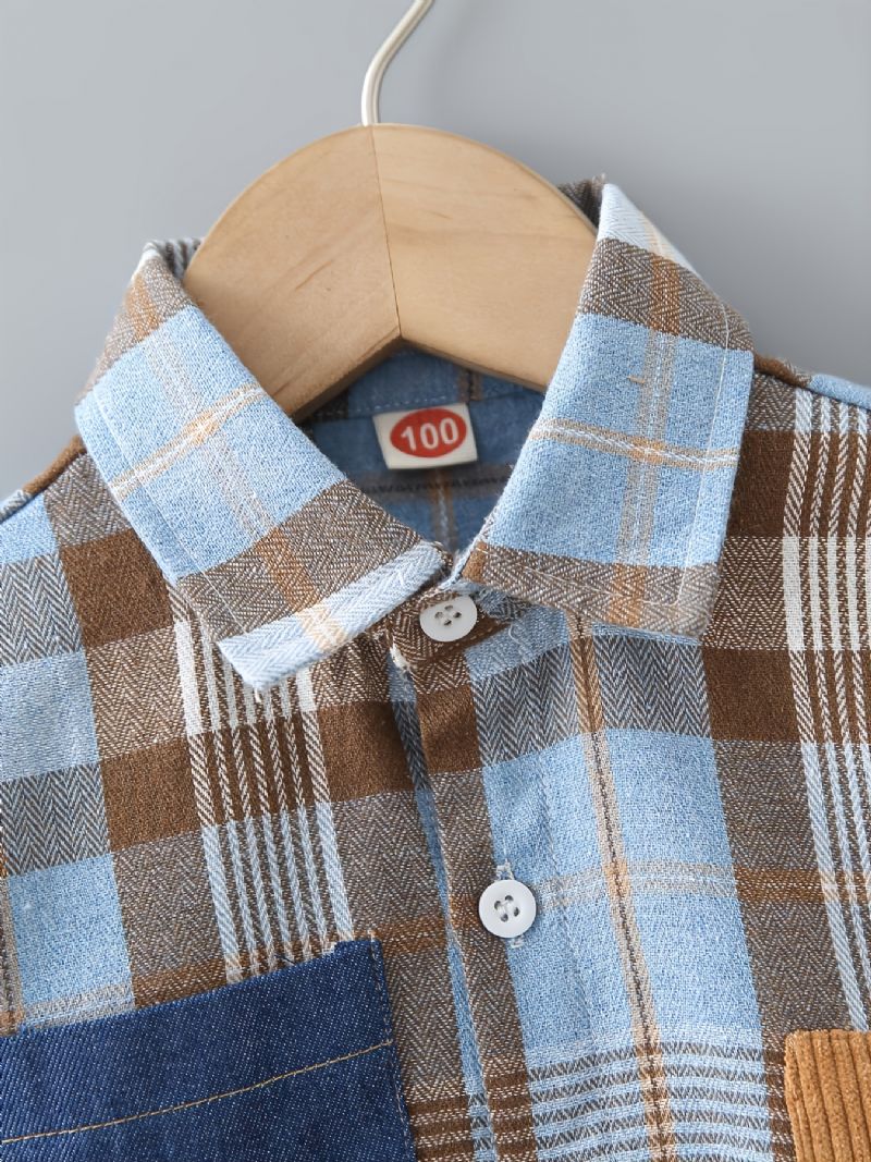 Børn Drenge Plaid Skjorte Button Down Revers Lange Ærmer Forår Efterår