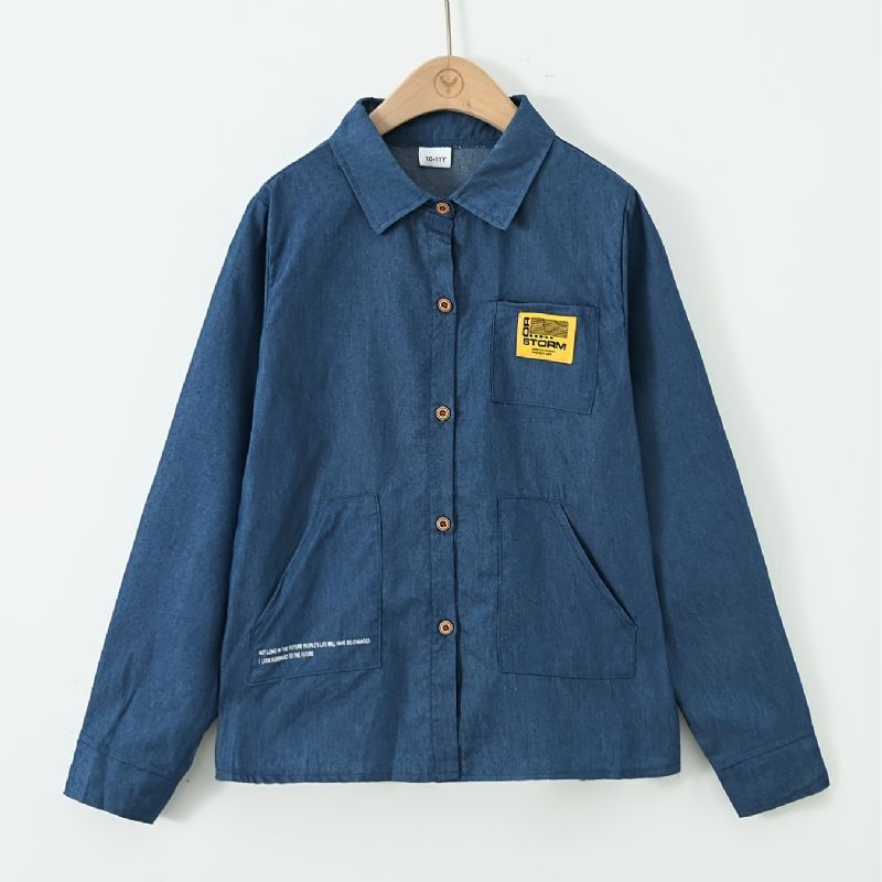 Børne Drenge Skjorte Langærmet Button Down Pocket Denim Bluse