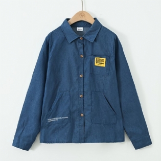 Børne Drenge Skjorte Langærmet Button Down Pocket Denim Bluse