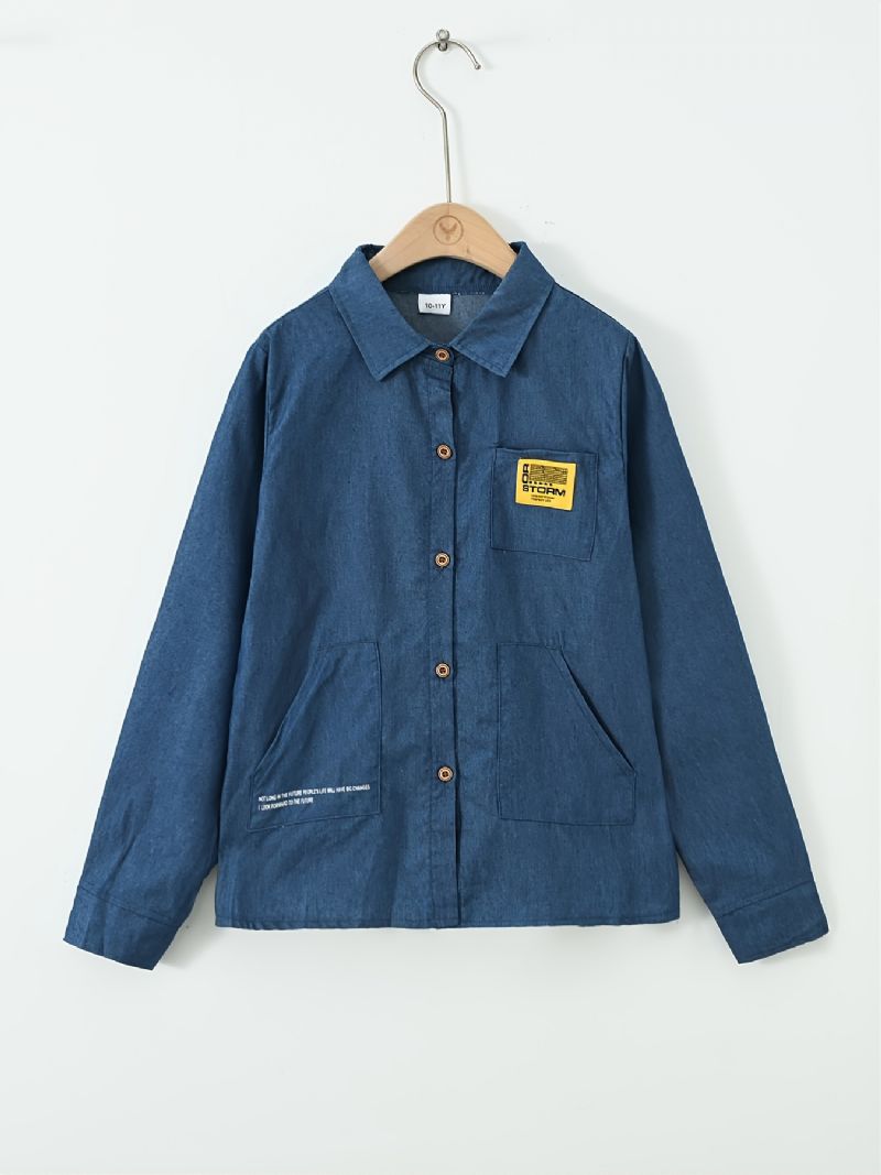 Børne Drenge Skjorte Langærmet Button Down Pocket Denim Bluse