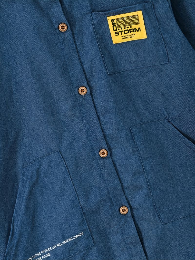 Børne Drenge Skjorte Langærmet Button Down Pocket Denim Bluse