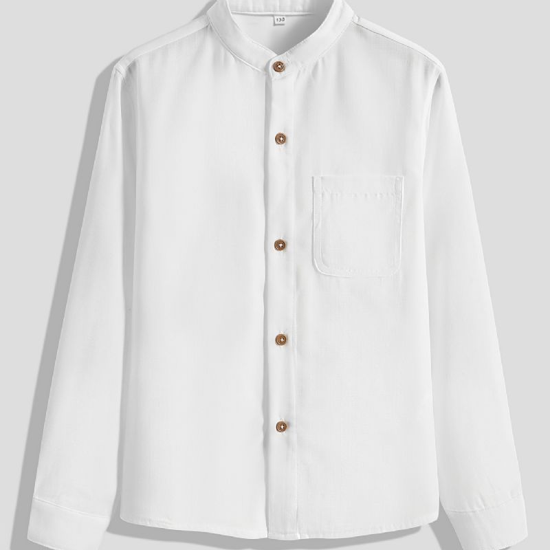 Drenge Afslappet Enkel Solid Skjorte Med Lommer Med Langærmet Cardigankrave Button Down Toppe Til Vinter