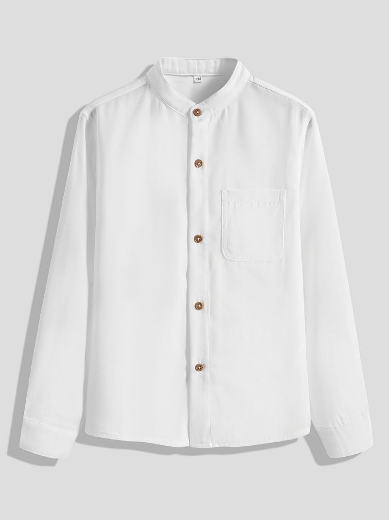 Drenge Afslappet Enkel Solid Skjorte Med Lommer Med Langærmet Cardigankrave Button Down Toppe Til Vinter