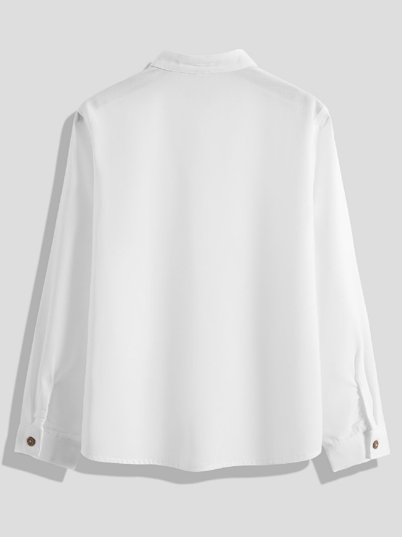Drenge Afslappet Enkel Solid Skjorte Med Lommer Med Langærmet Cardigankrave Button Down Toppe Til Vinter