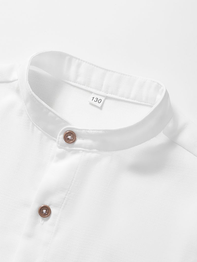 Drenge Afslappet Enkel Solid Skjorte Med Lommer Med Langærmet Cardigankrave Button Down Toppe Til Vinter