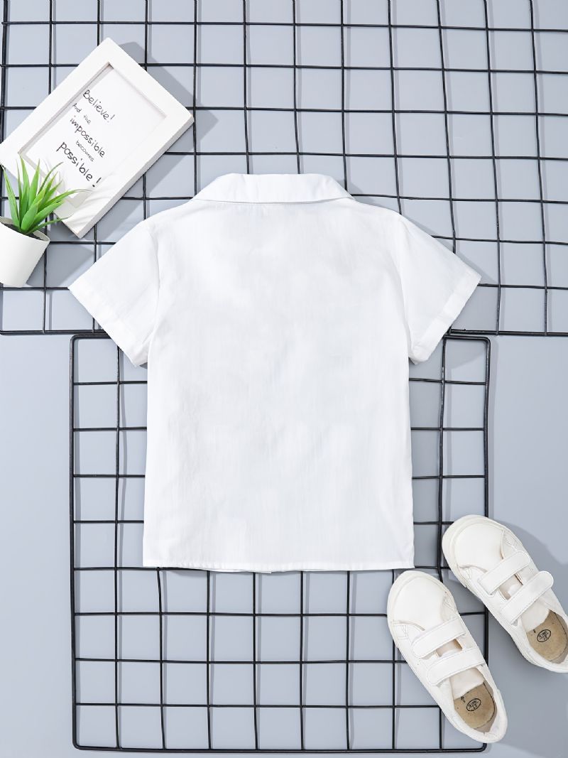 Drenge Afslappet Stribet Skjorte Med Dinosaur Print Revers Kortærmet Top
