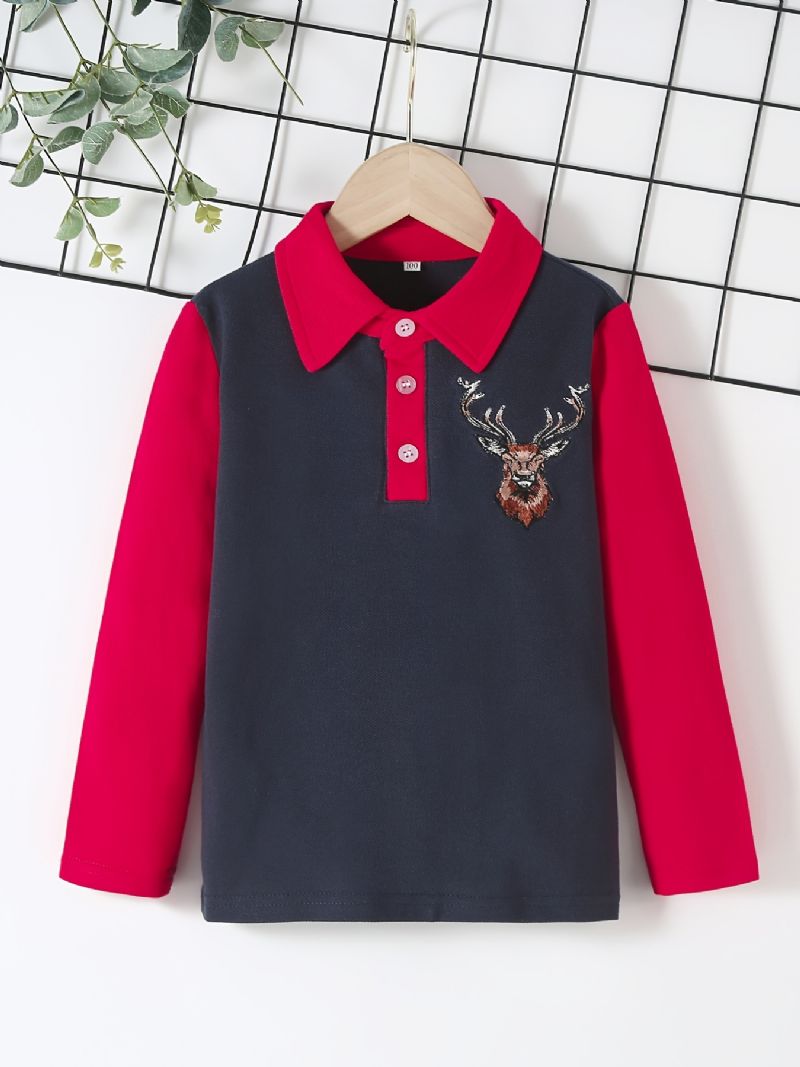 Drenge Broderet Langærmet Farveblok Poloshirt Casual Børnetøj