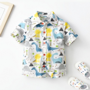 Drenge Button-up Skjorte Med Tegneserie Dinosaur Print