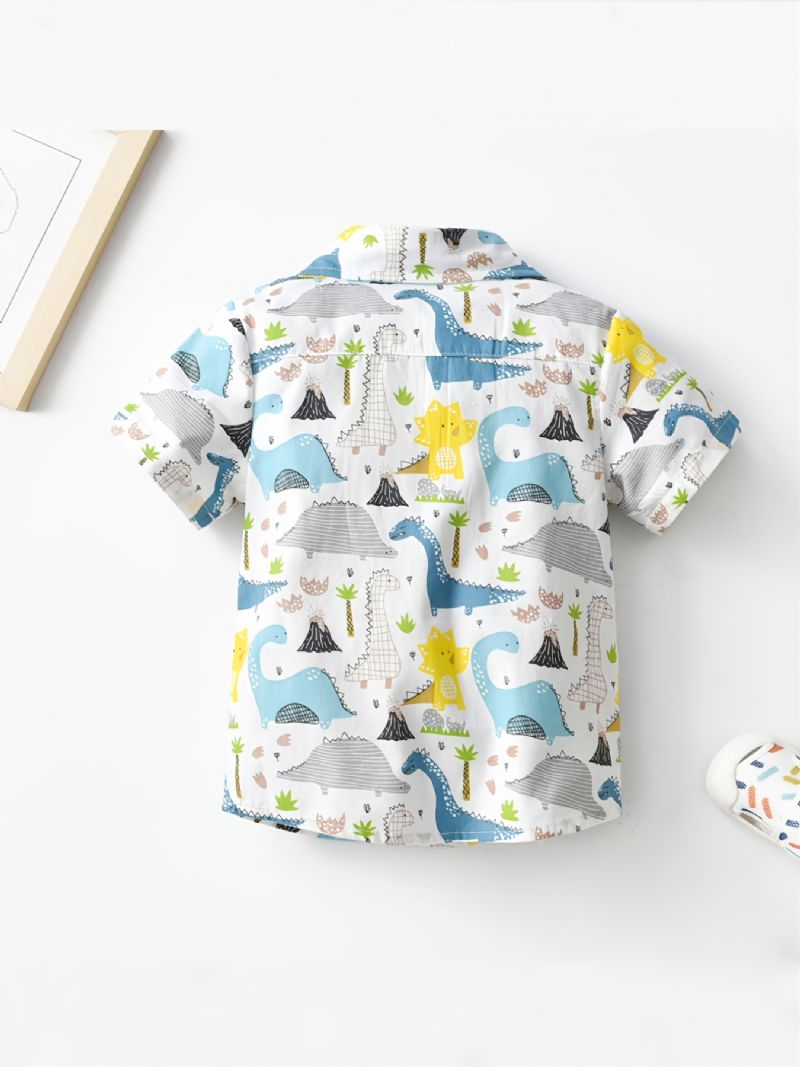 Drenge Button-up Skjorte Med Tegneserie Dinosaur Print