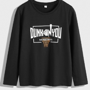 Drenge Casual Basketball Print Pullover Shirt Langærmet Crew Neck Basic Toppe Til Vinter
