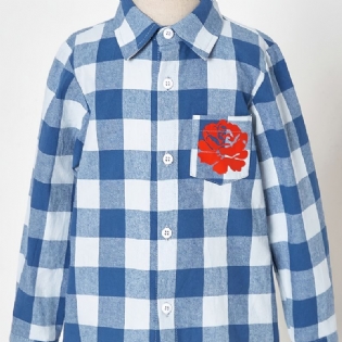 Drenge Casual Blue Plaid Flower Print Langærmet Skjorte