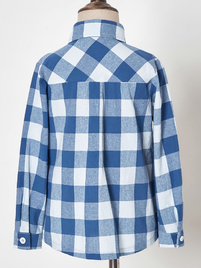 Drenge Casual Blue Plaid Flower Print Langærmet Skjorte