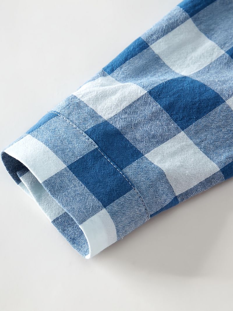 Drenge Casual Blue Plaid Flower Print Langærmet Skjorte