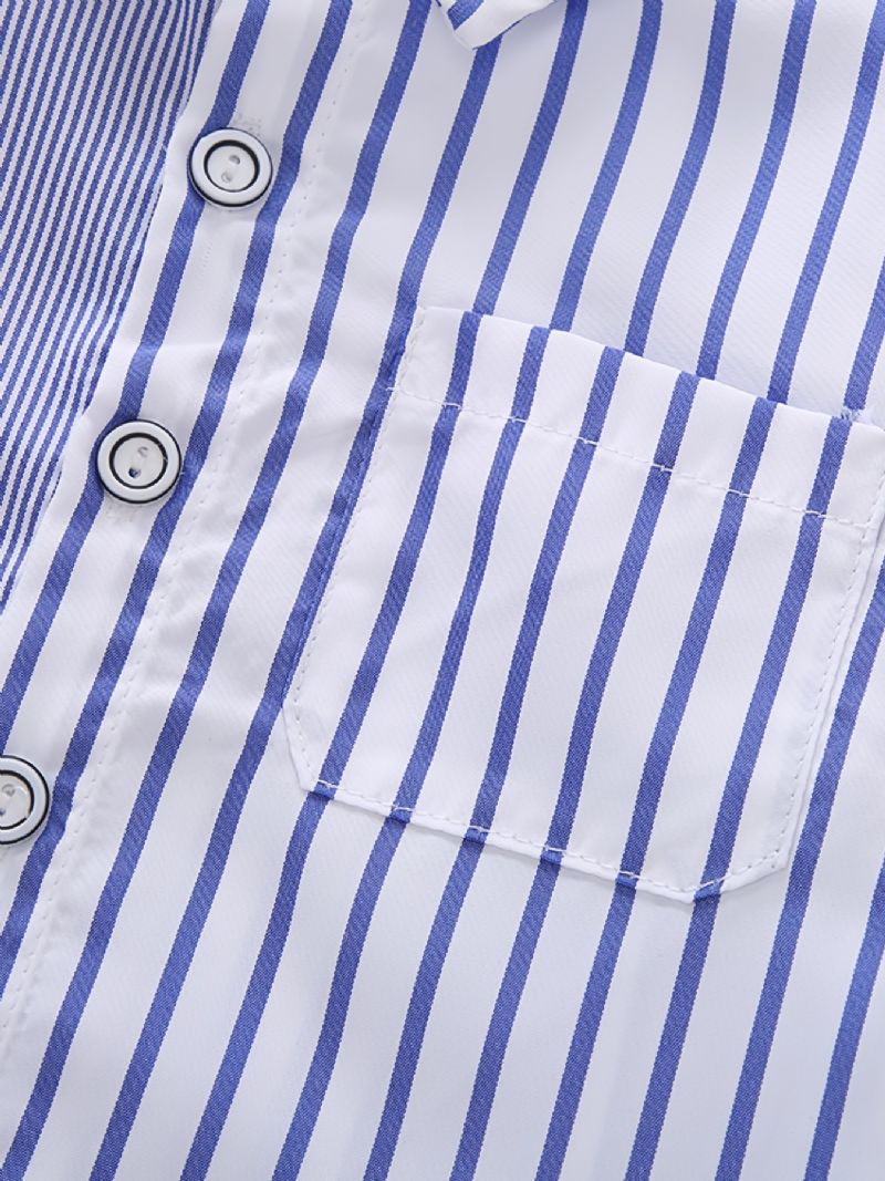 Drenge Casual Color Block Stribet Reversskjorte Med Lomme