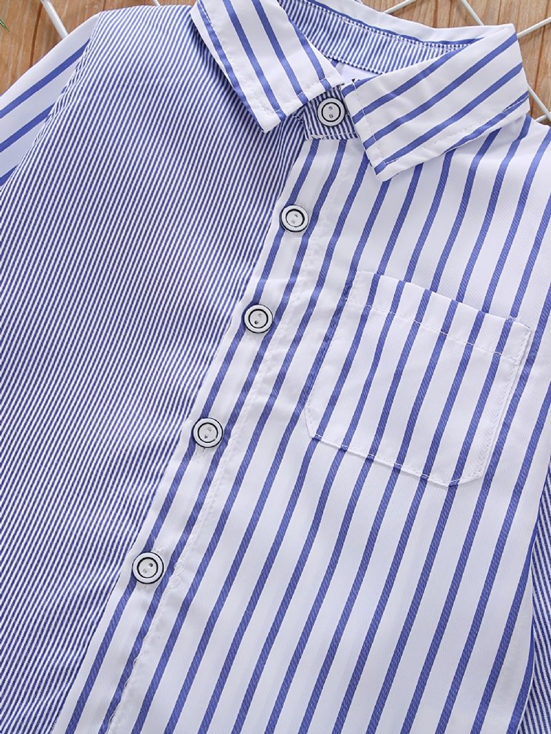 Drenge Casual Color Block Stribet Reversskjorte Med Lomme