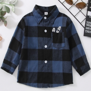 Drenge Casual Plaid Letter Print Bomuldsskjorte Med Lomme