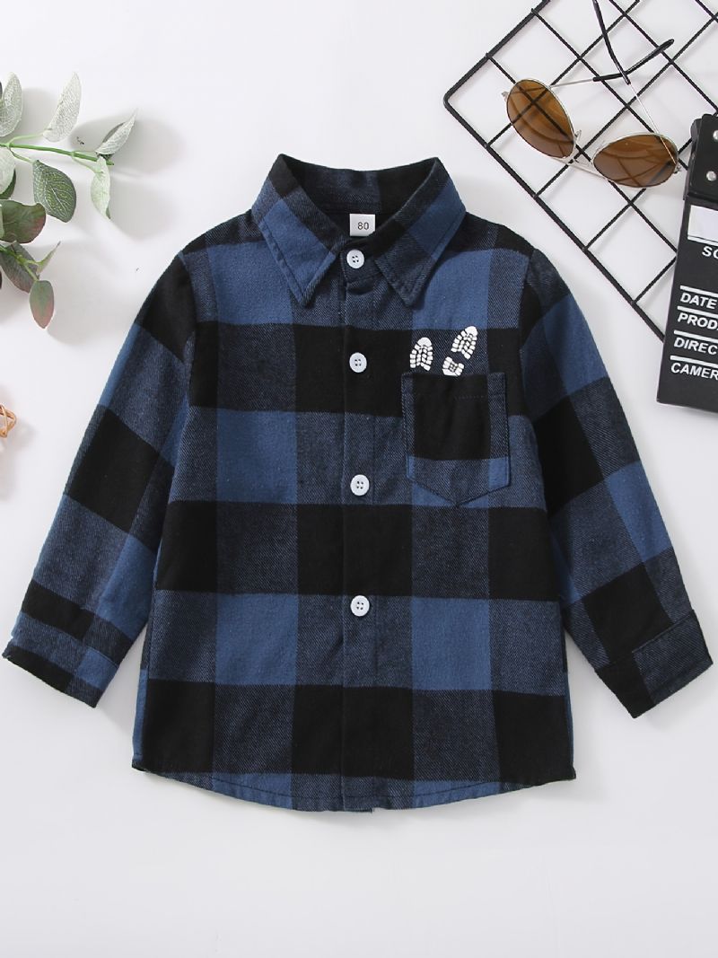 Drenge Casual Plaid Letter Print Bomuldsskjorte Med Lomme