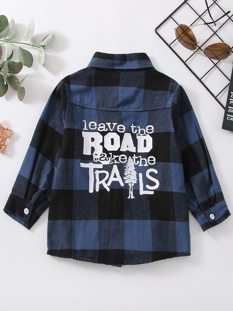 Drenge Casual Plaid Letter Print Bomuldsskjorte Med Lomme