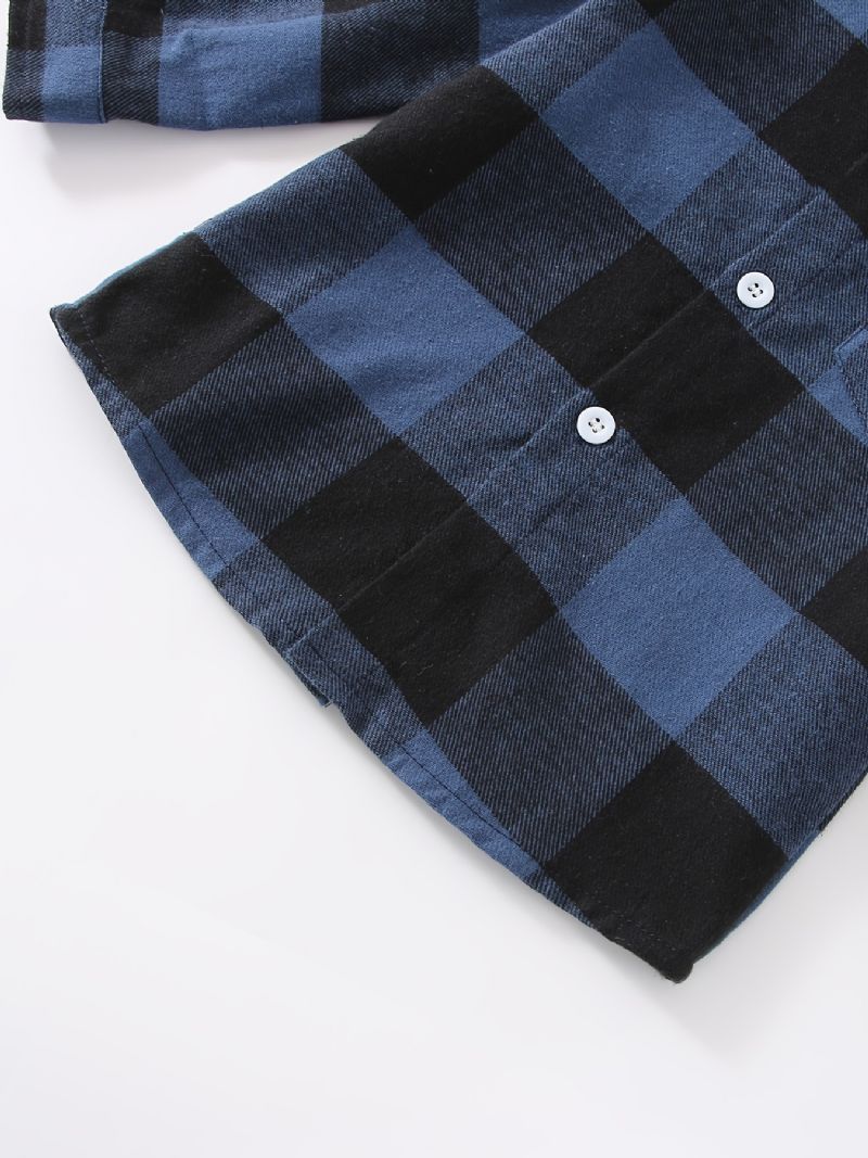 Drenge Casual Plaid Letter Print Bomuldsskjorte Med Lomme