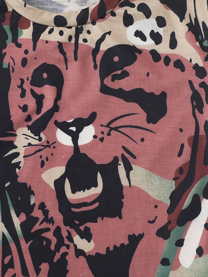 Drenge Casual Tiger Print Kortærmet Rundhals Shirt Top Tøj