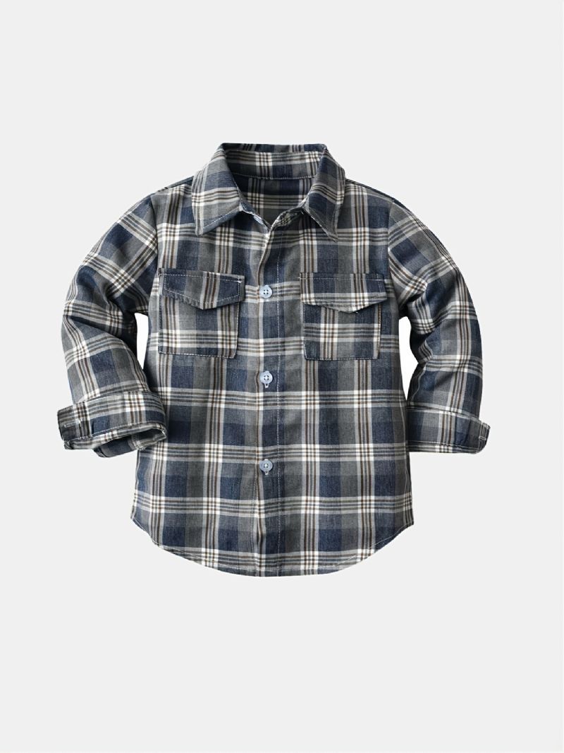 Drenge Casual Vintage Langærmede Plaid Skjorter Med Lomme Cardigan Krave Toppe Til Vinter